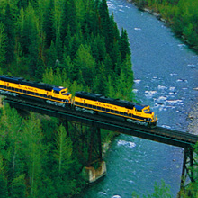 The Denali Star crossing a bridge. 