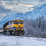 Aurora Winter Train returning to Anchorage Alaska.