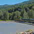 Alaska Railroad along Susitna River heading to Denali Park. 